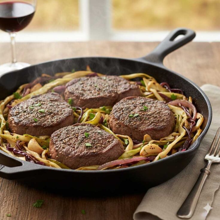 One Pan Beef Steak With Sauteed Cabbage Recipe
