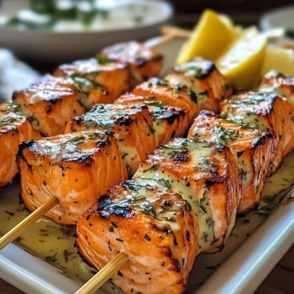 Yuzu-Honey Glazed Salmon Skewers