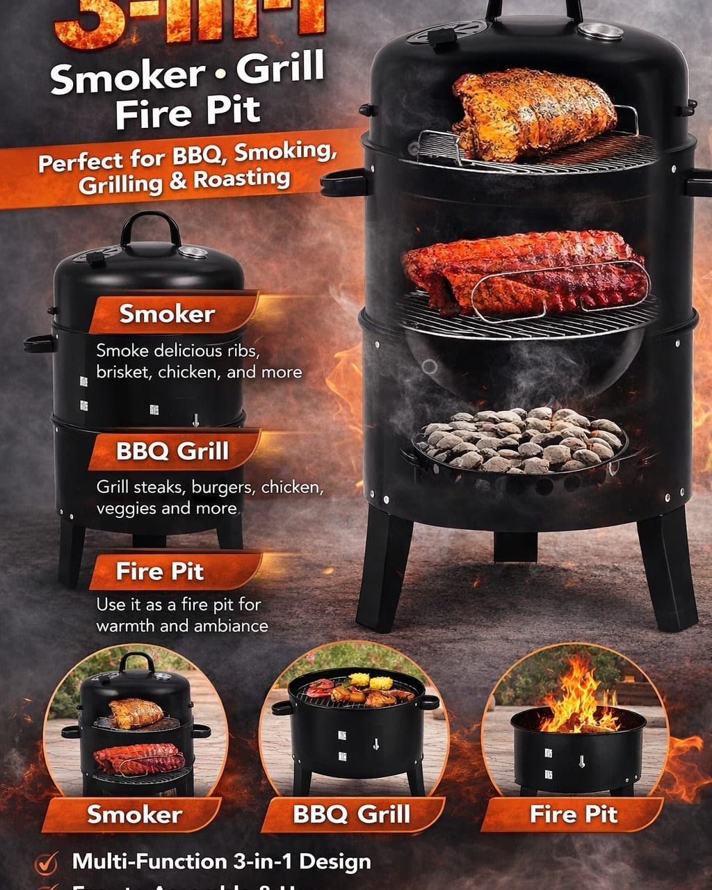 3-in-1 pellet smoker