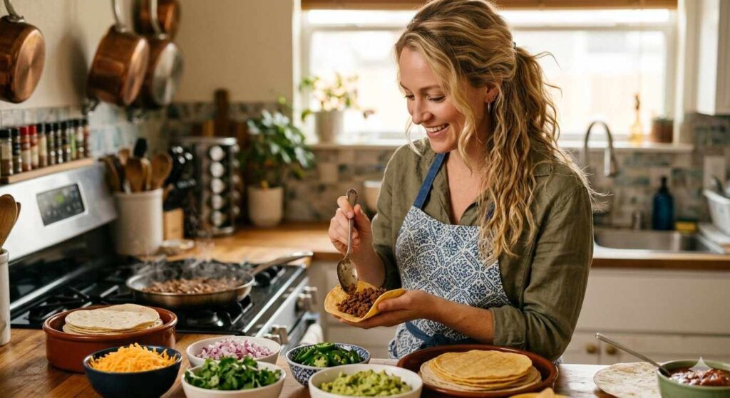 Beautiful Woman Making Tacos