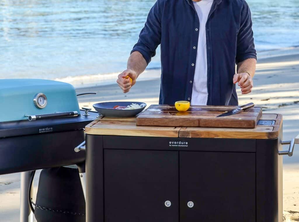 Orange Is The New Charcoal: A Colorful Deep Dive Into Everdure Grills 12 Chef Prepping Food On The Mobile Prep Kitchen