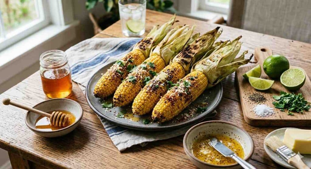 Charred Honey Butter Corn With Chili Lime Sprinkle 1 Corn Cobs With Honey Butter And Lime