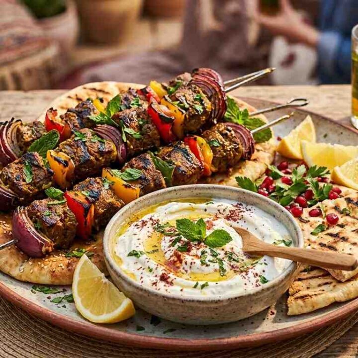 Moroccan Spiced Lamb Kebabs With Smoky Yogurt Dip Recipe