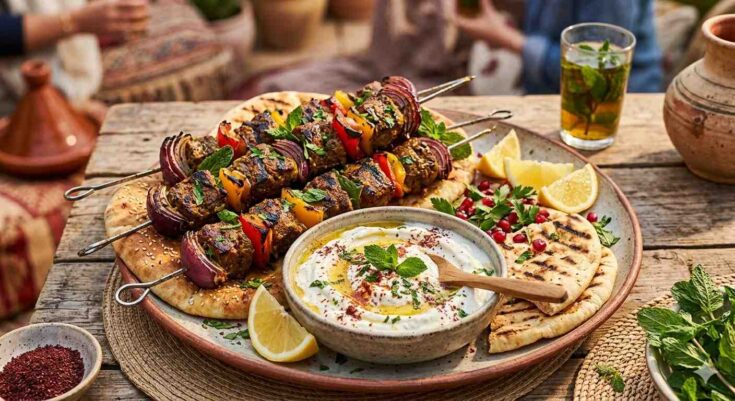Moroccan Spiced Lamb Kebabs With Smoky Yogurt Dip Recipe