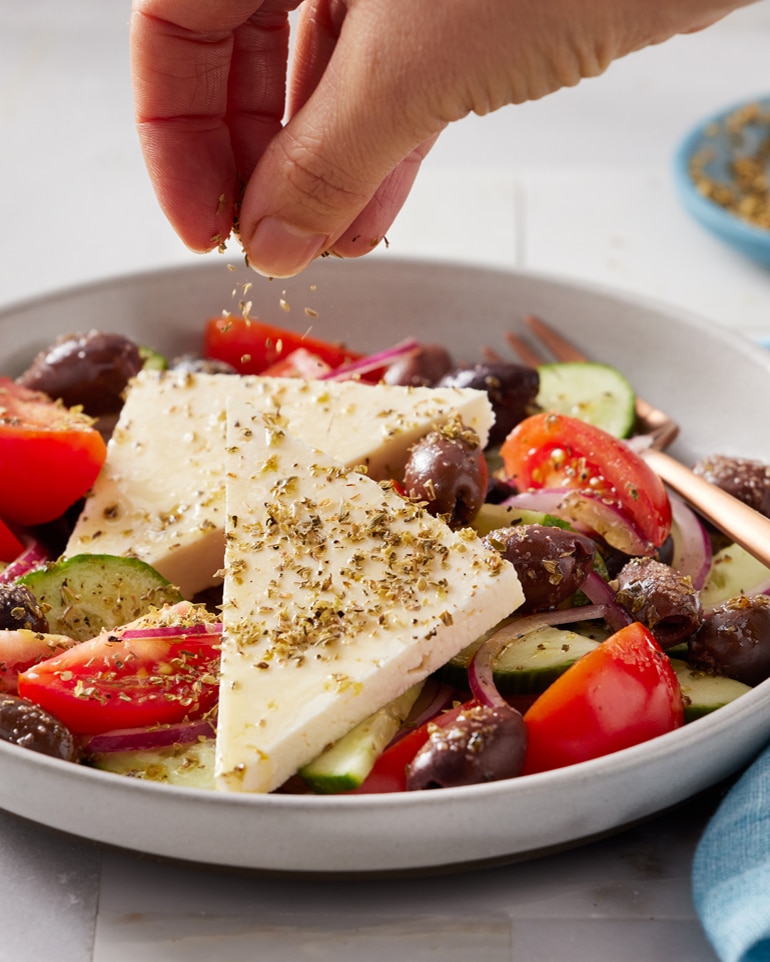 Parmesan Drizzle Over Greek Salad