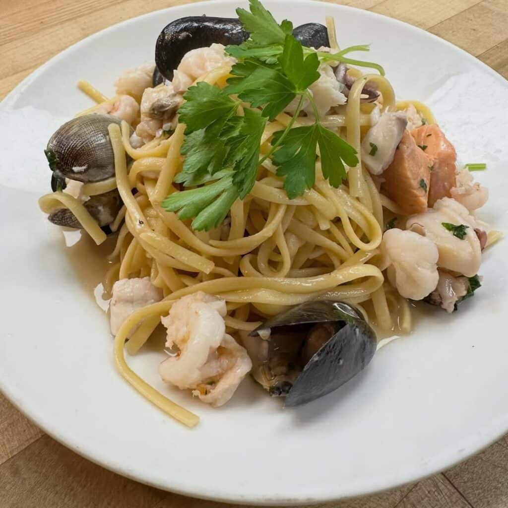 Seafood Pasta In White Wine Sauce