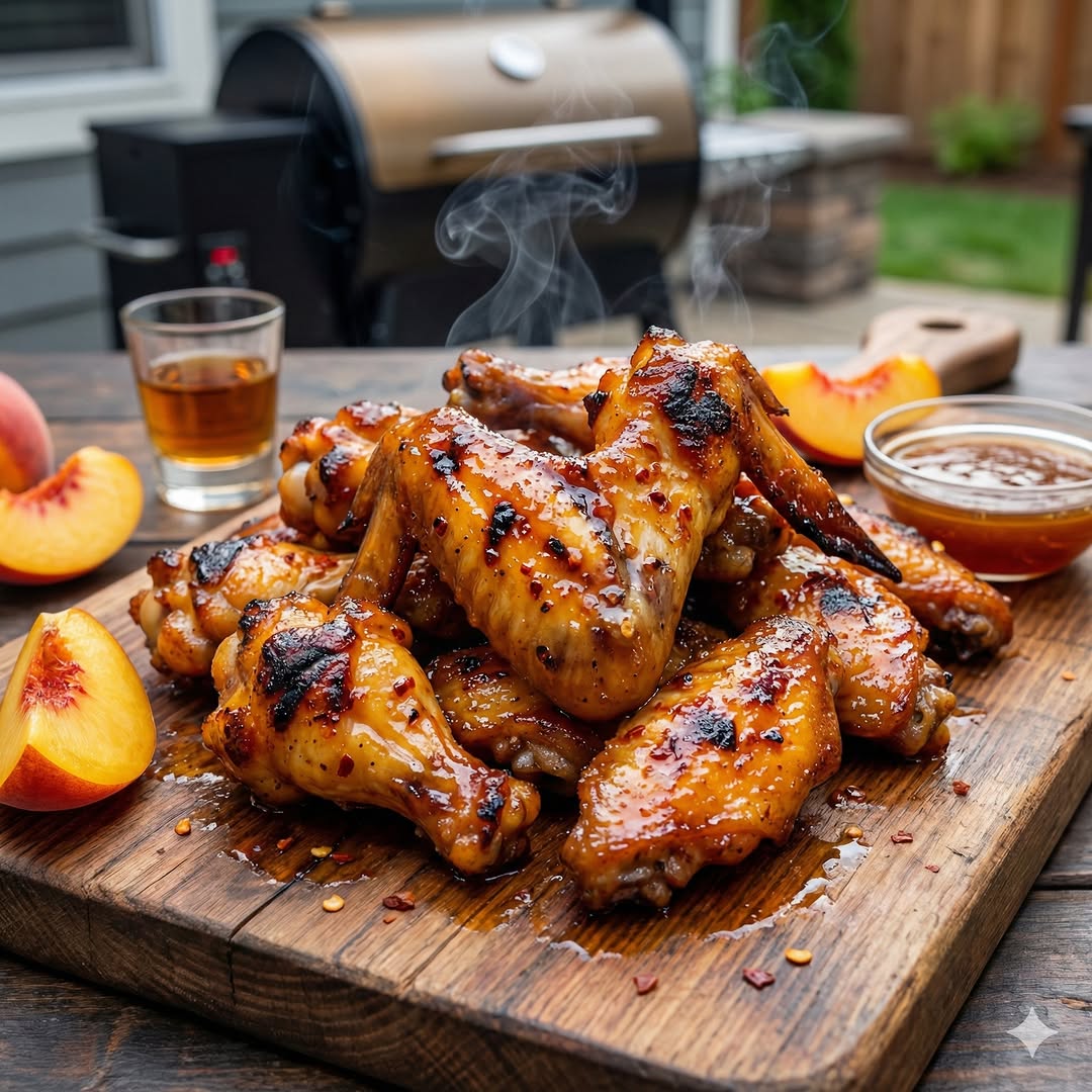 smoked peach bbq chicken with sticky glaze
