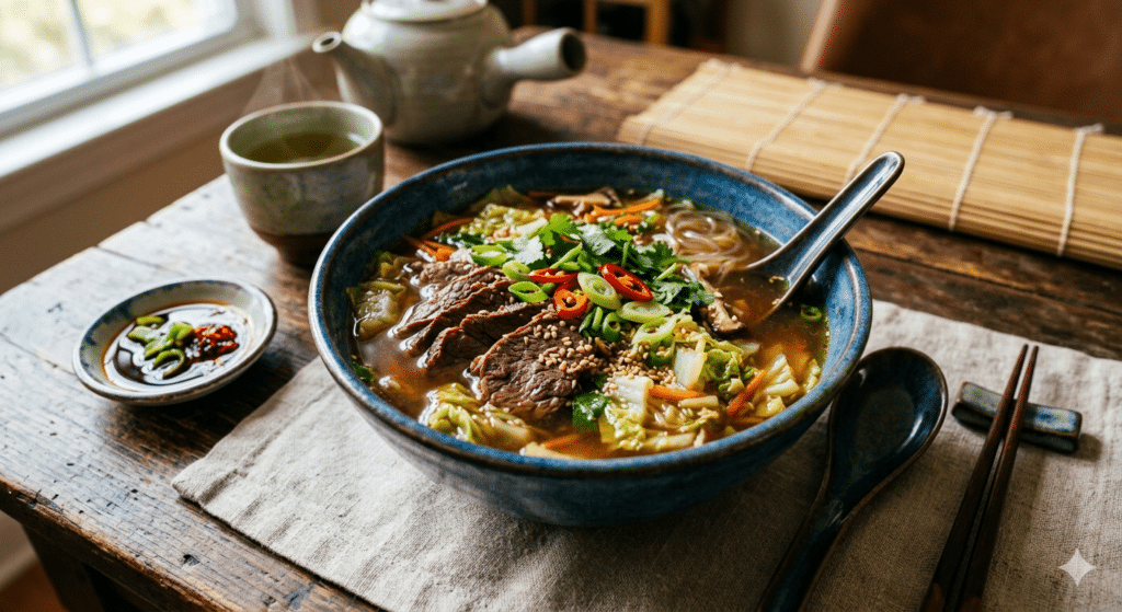 Asian-Inspired Beef And Napa Cabbage Soup