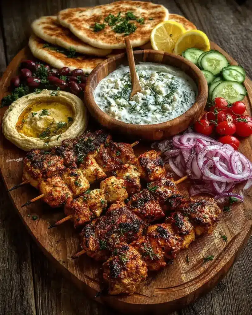 Grilled Chicken With Flatbreads, Fruits, Veggies And Humus