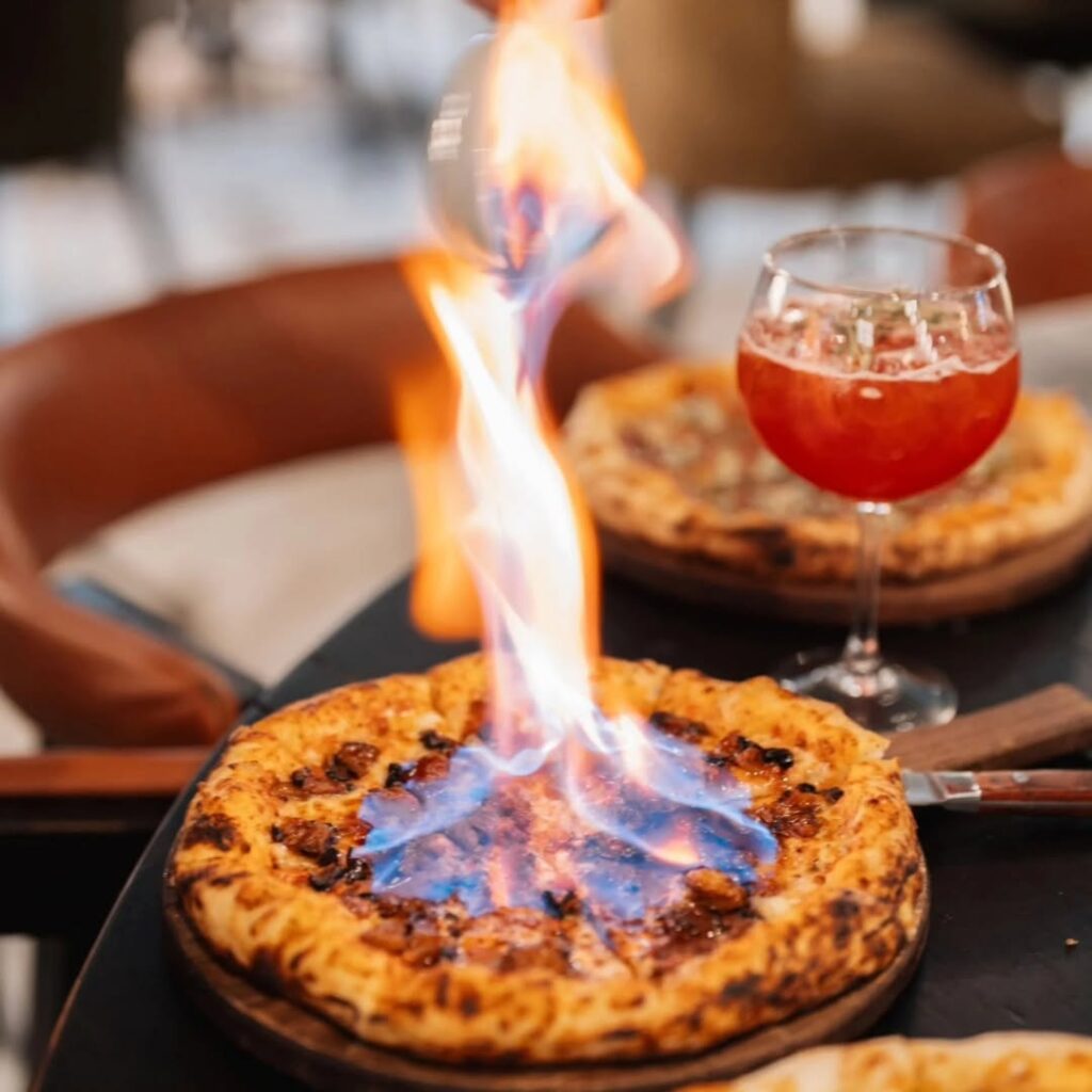 Grilled Pizza With Flame Spectacle