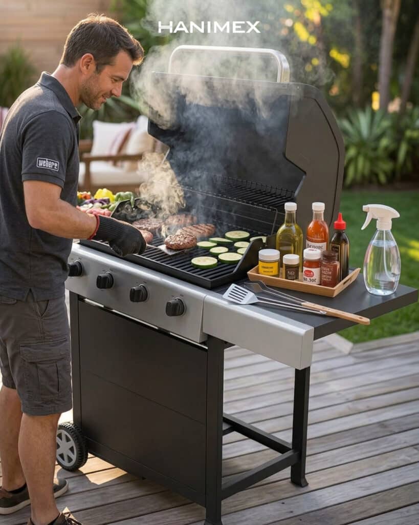 Man Cooking With Gas Grill
