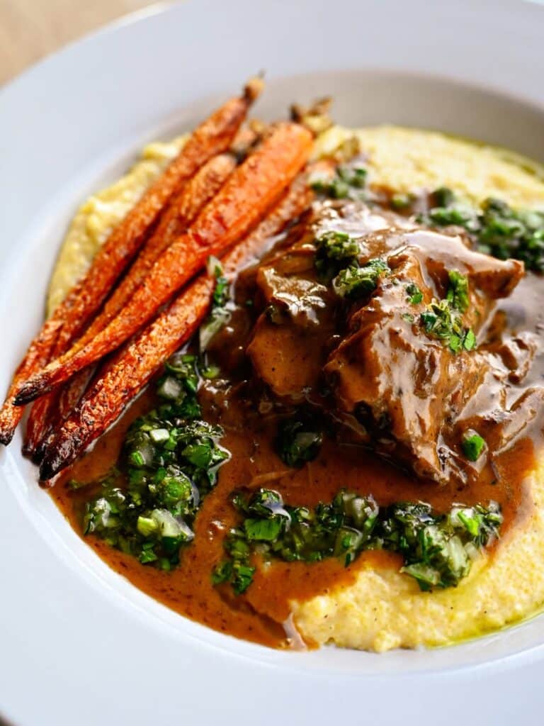 Red Wine Braised Short Ribs Over Creamy Polenta