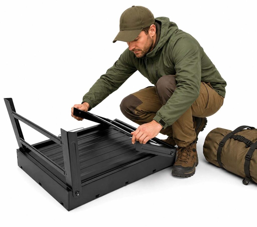 A Camper Setting Up The Uten Grill