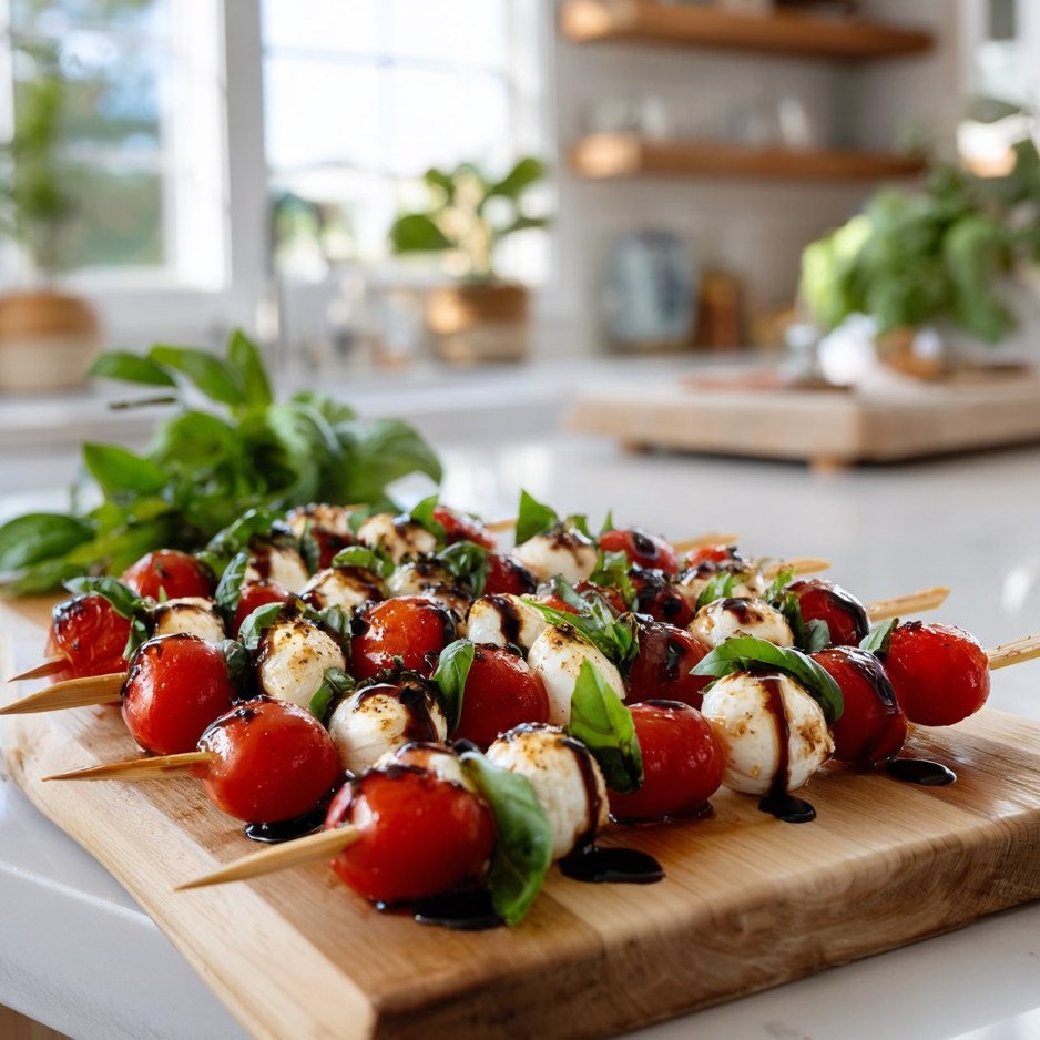 Caprese Skewers With Balsamic Glaze Drizzle