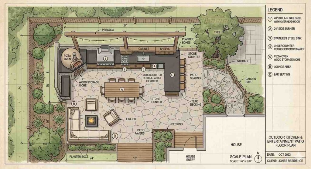Colored Floor Plan For A Diy Outdoor Kitchen