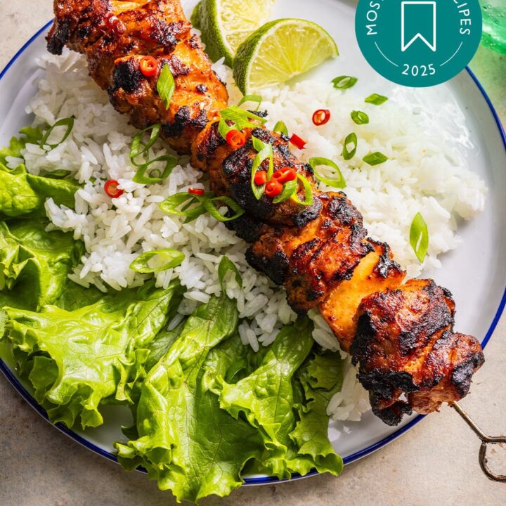 Farm Style Grilled Kebabs On A Wooden Board Recipe