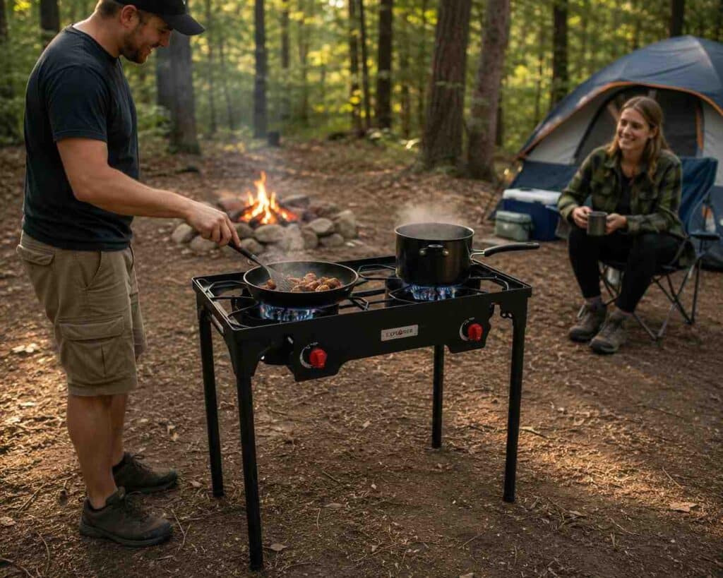 Gasone Double Burner Camping Stove Grill Combo