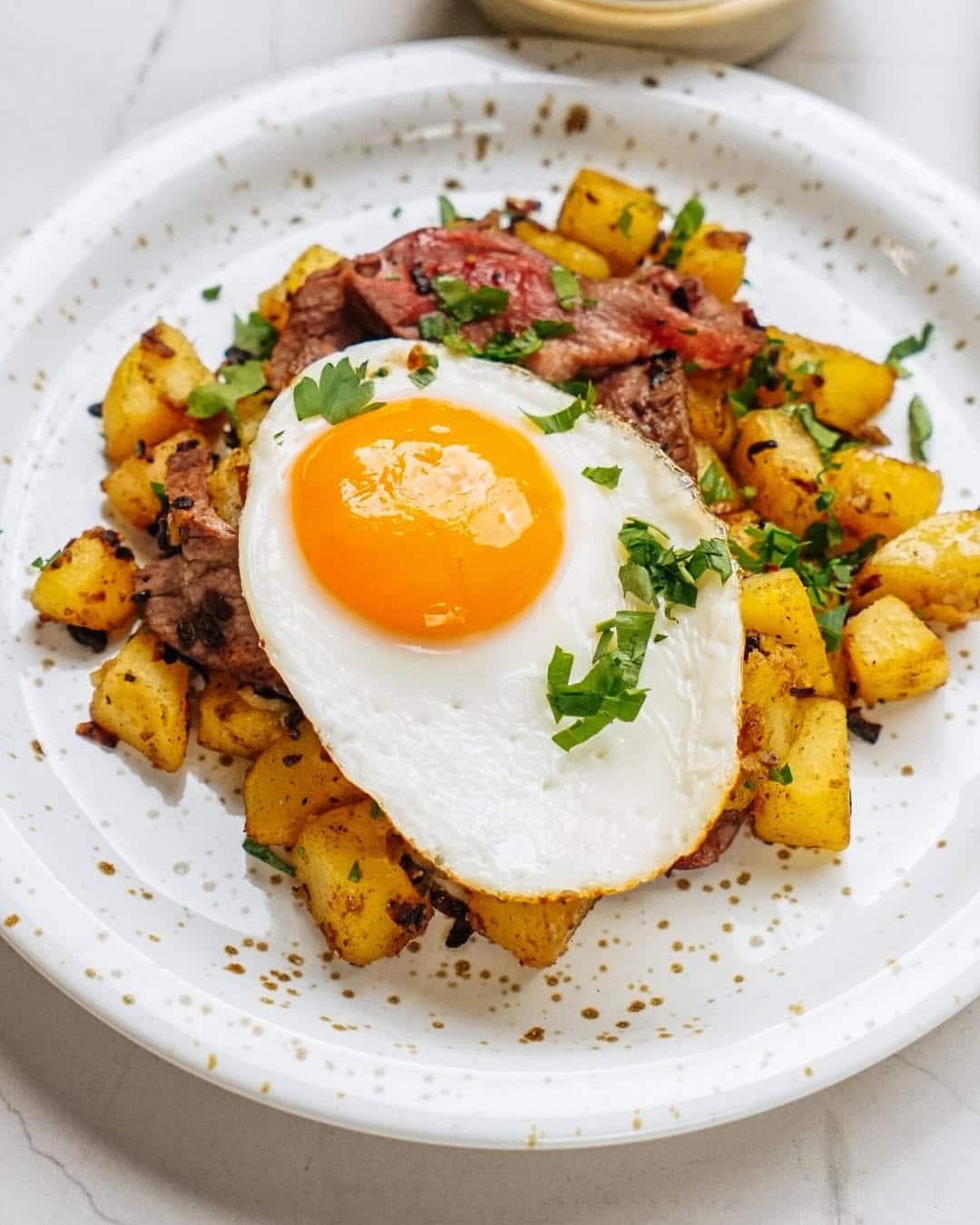 leftover prime rib hash with poached eggs