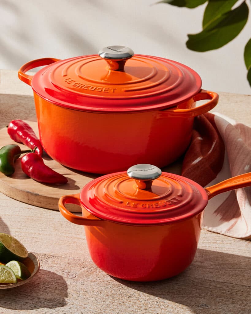Orange-Colored Cast Iron Dutch Ovens