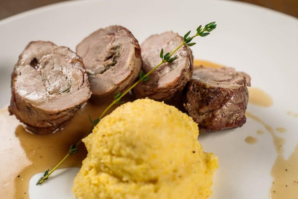 Pork Tenderloin Fillet Wrapped In Pancetta With Sage Cream Sauce