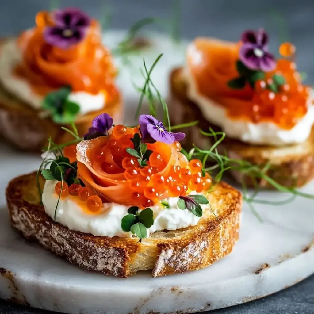 Smoked Salmon And Dili Cream Cheese Crostini