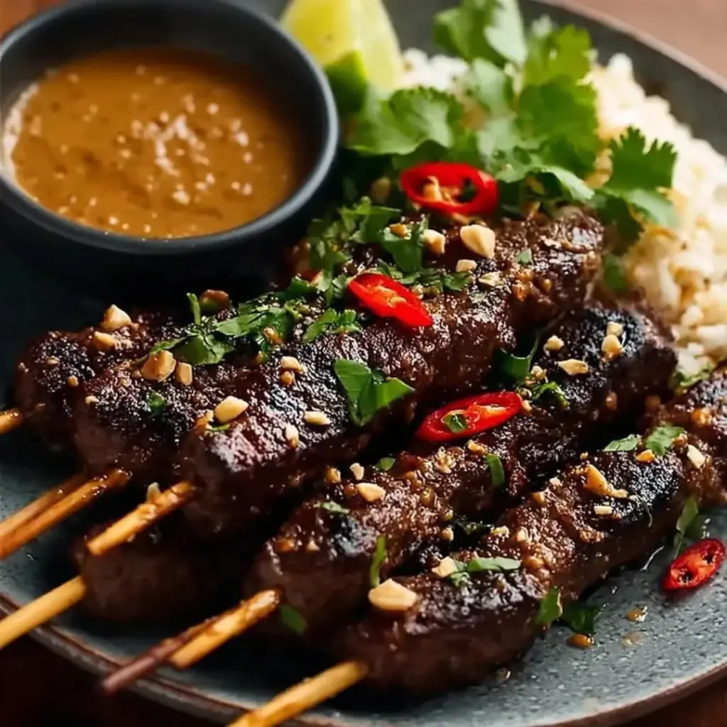 Spicy Steak Kabobs With Peanut Sauce