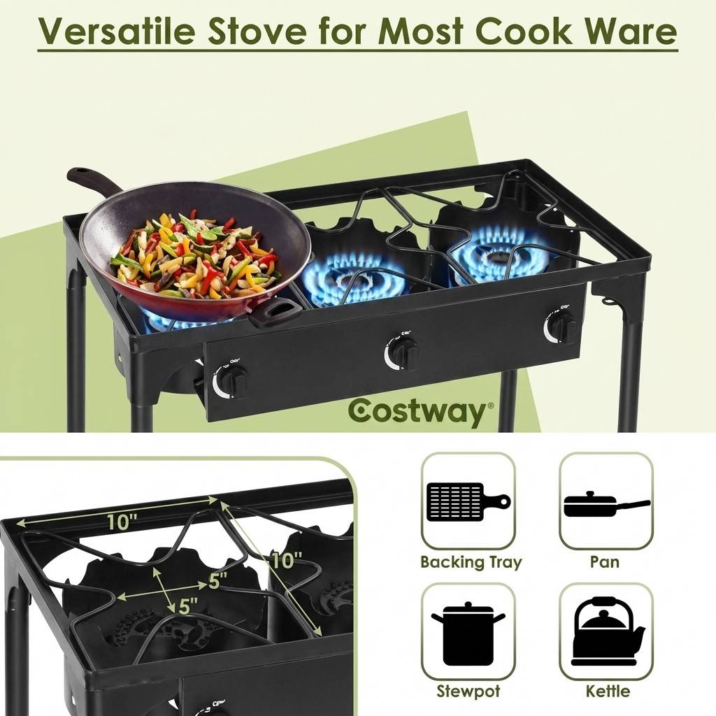 Costway 225,000 Btu Portable Propane 3-Burner Gas Cooker