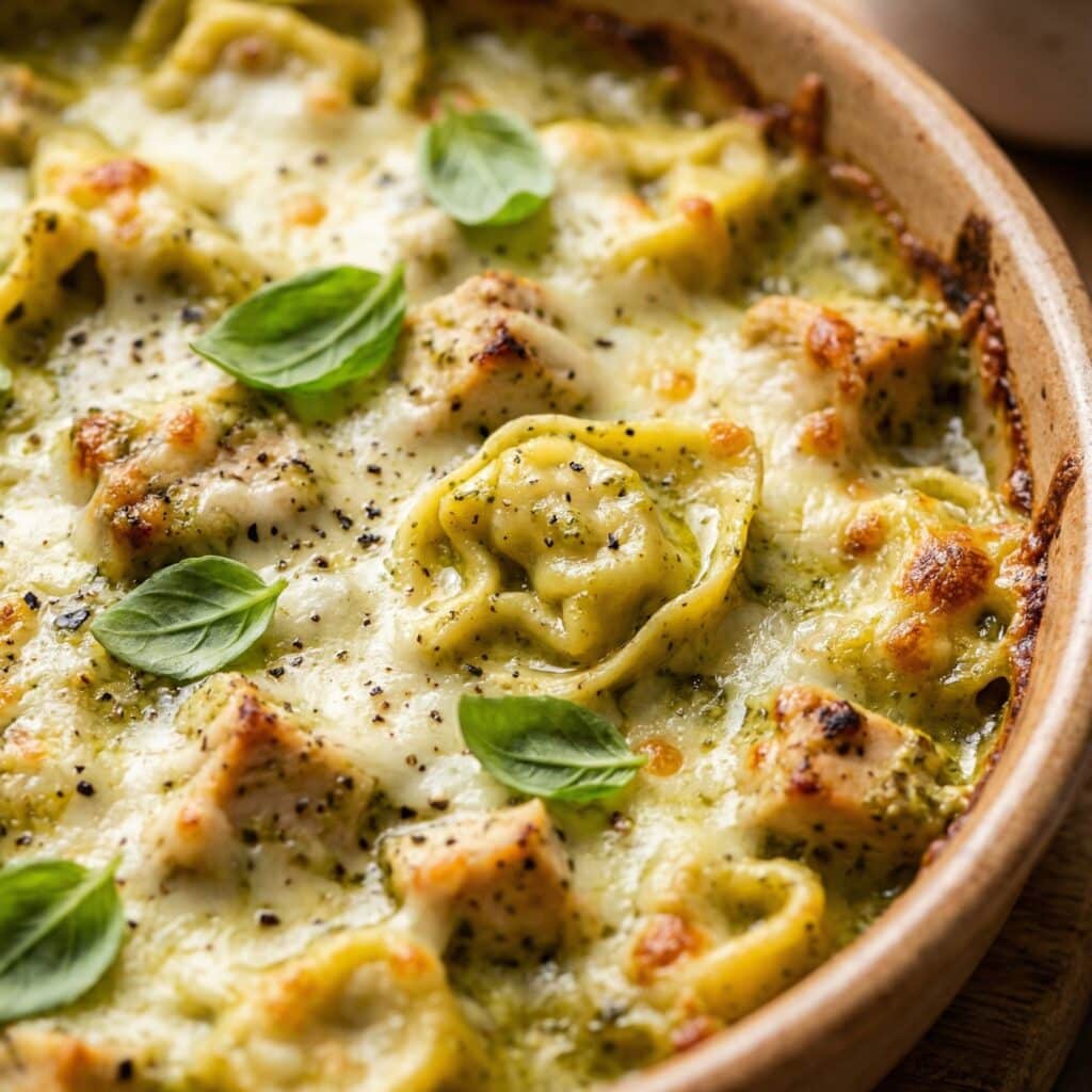 Creamy Pesto Tortellini Bake