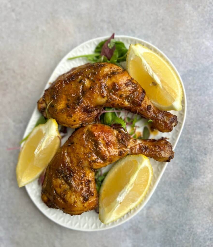 Crispy Garlic-Herb Grilled Chicken Quarters