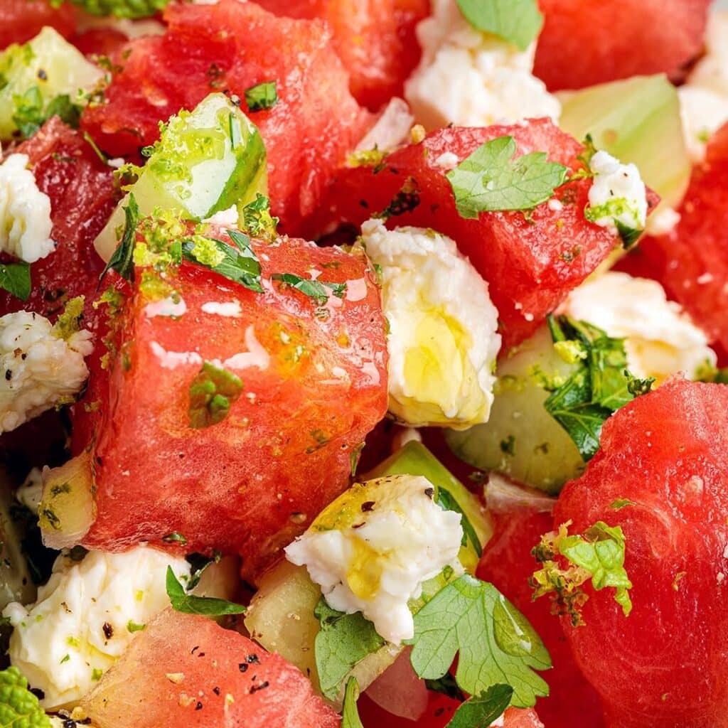 Crunchy Watermelon Feta And Mint Salad
