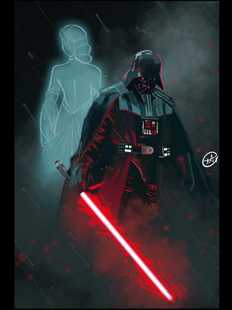Darth Vader With Red Light Saber Rendering