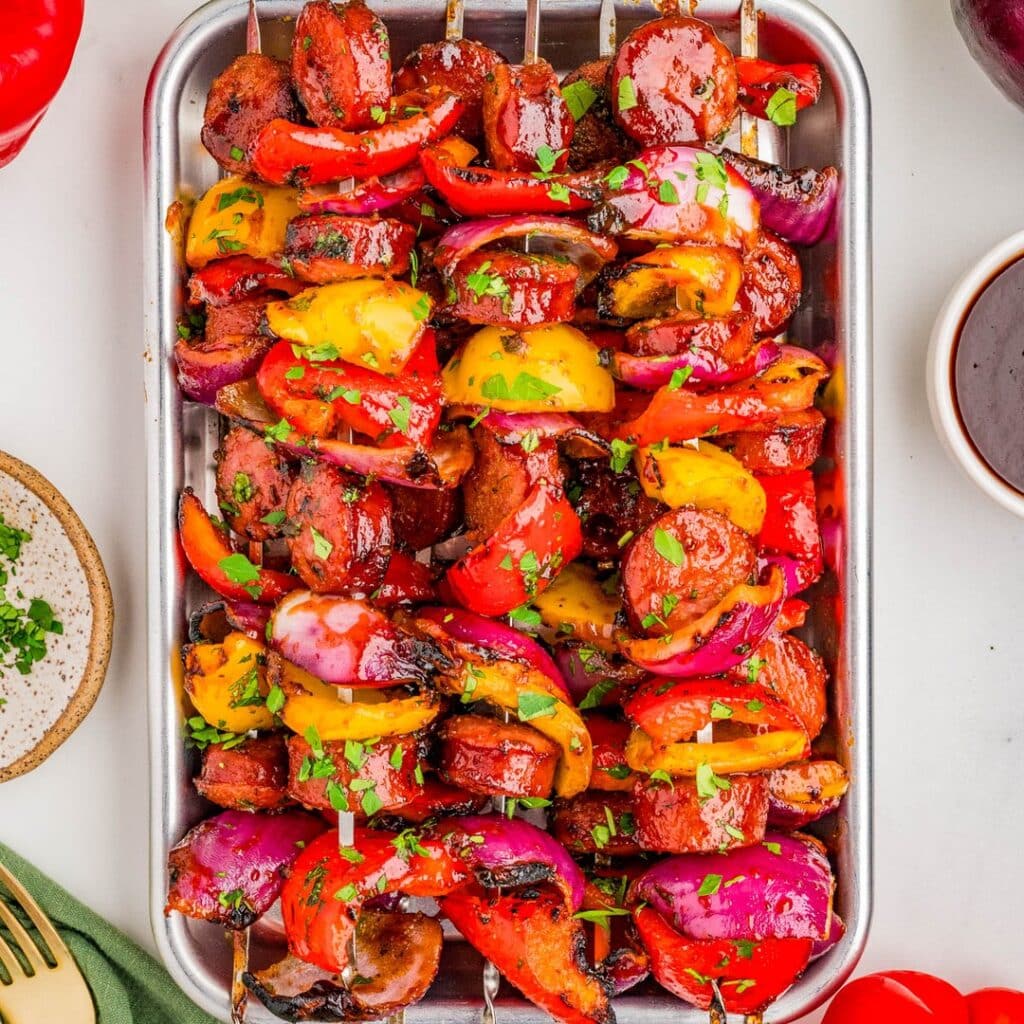Smoked Sausage And Vegetable Skewers