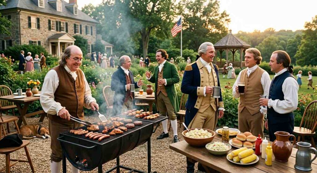 American Founding Fathers In A Backyard Bbq Cookout