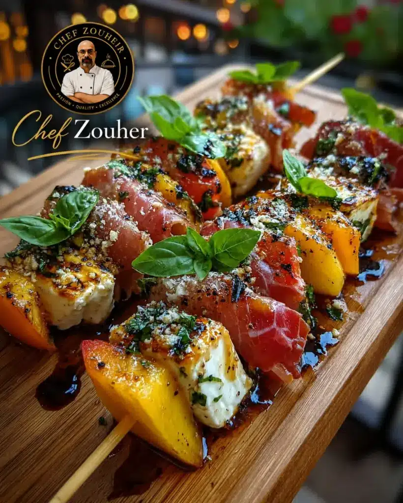 Grilled Peach And Prosciutto Skewers