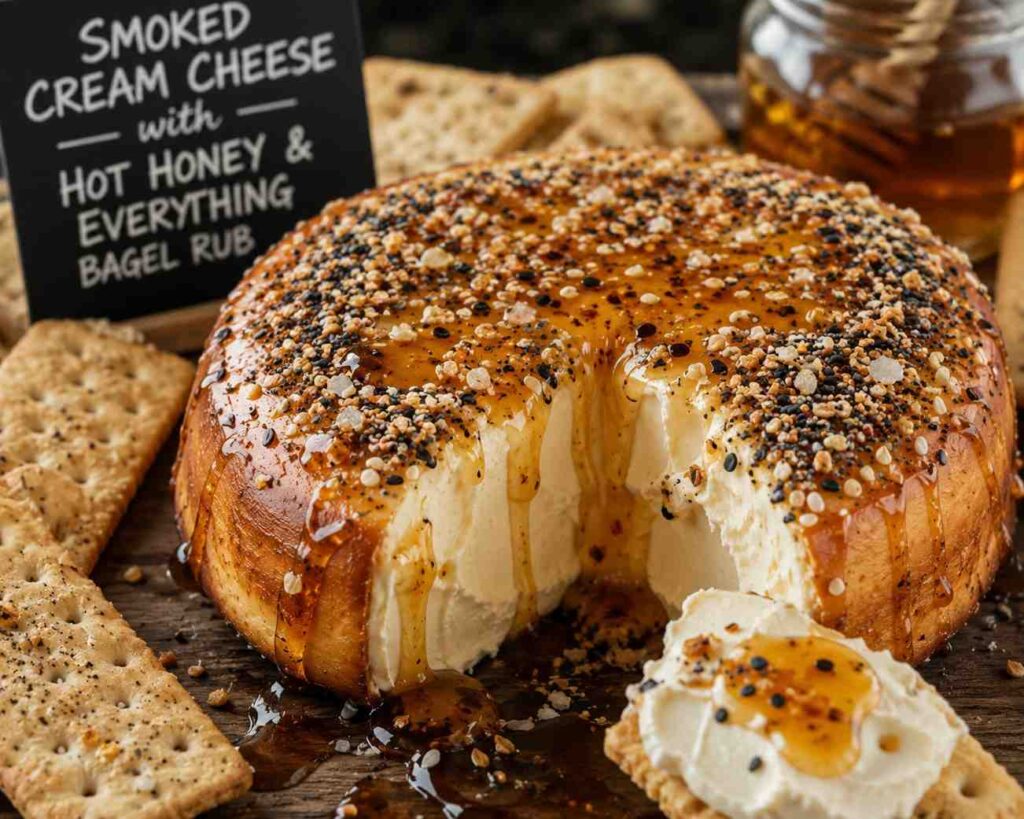 Smoked Cream Cheese With Hot Honey And Everything Bagel