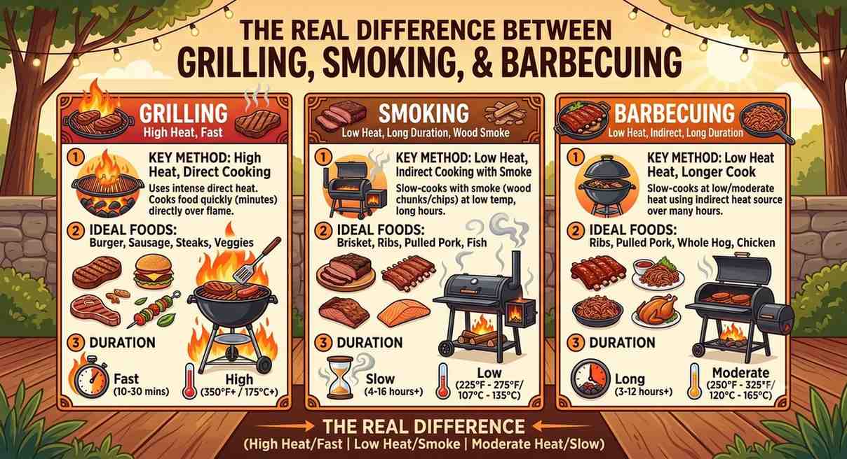 The Difference Between Grilling Smoking And Bbq