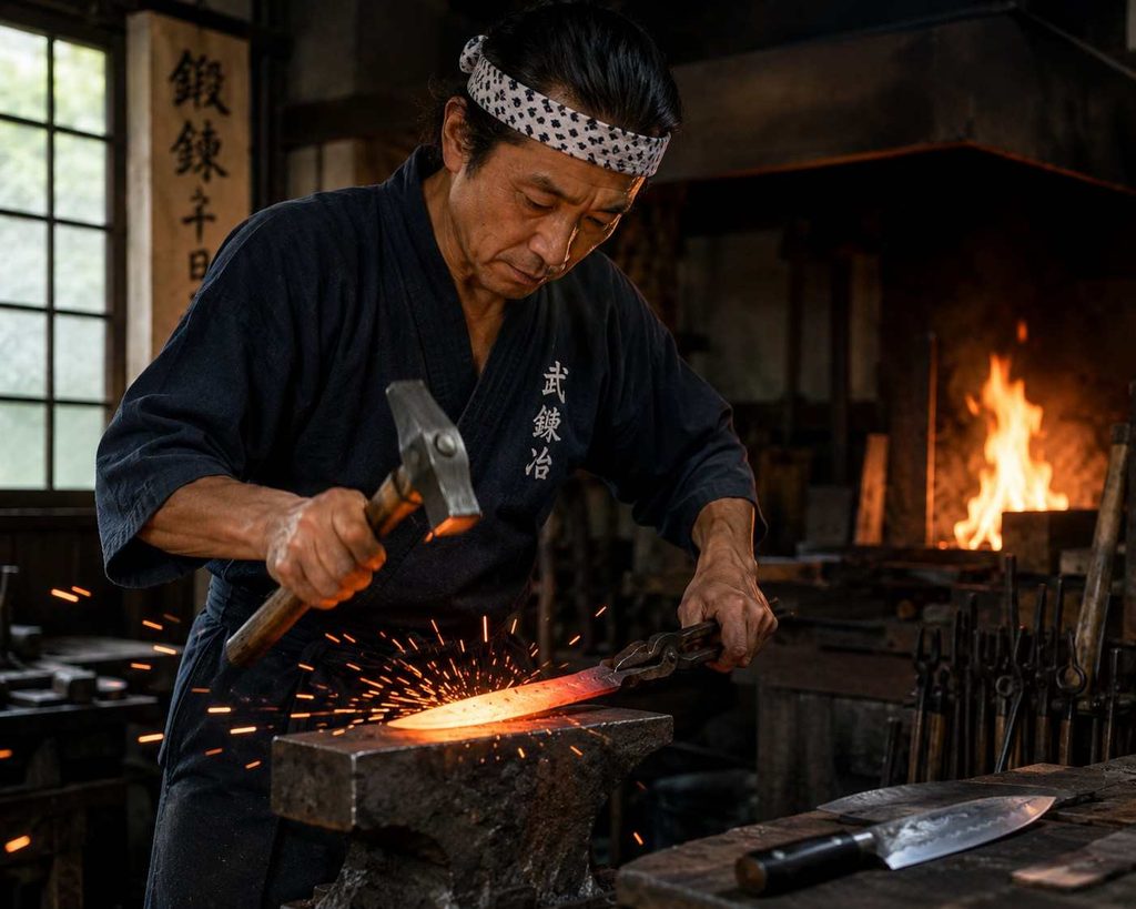 When Bushido Meets The Cutting Board: The Culinary Katana Fantasy 1 A Japanese Blacksmith Creating A Kitchen Knife