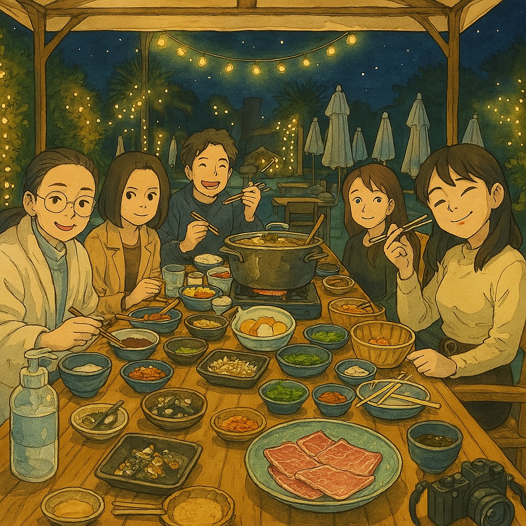 Anime Friends Dine At A Coze Restaurant With Bbq