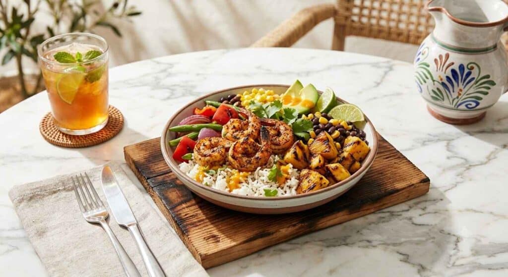 Cedar-Planked Shrimp And Pineapple Island Bowl