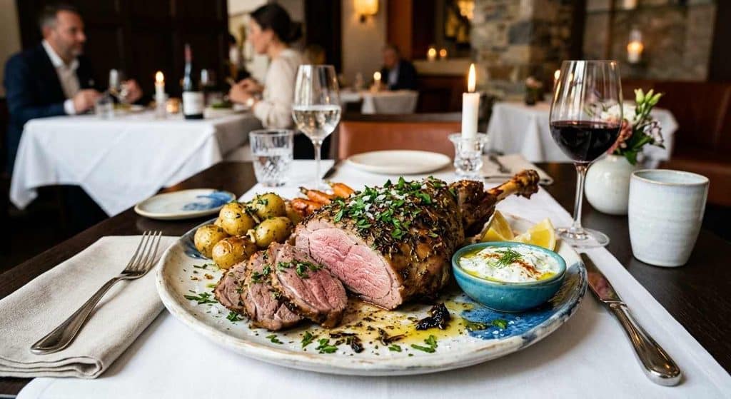 Fine Dining With A Roasted Greek Butterflied Lamb Leg