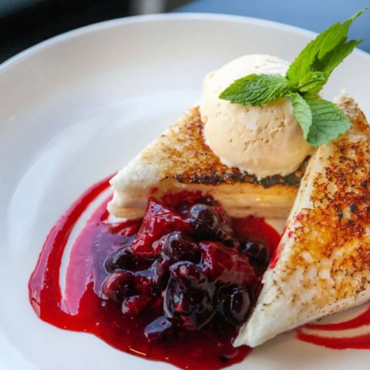 grilled angel food cake with strawberry puree