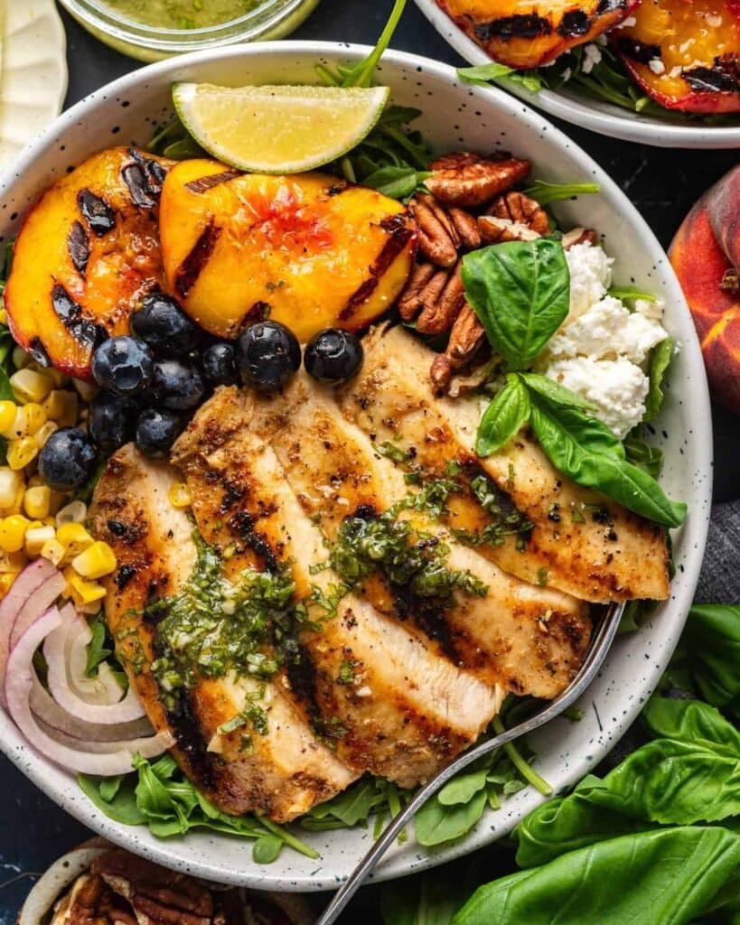 Grilled Chicken Peach And Goat Cheese Bowl