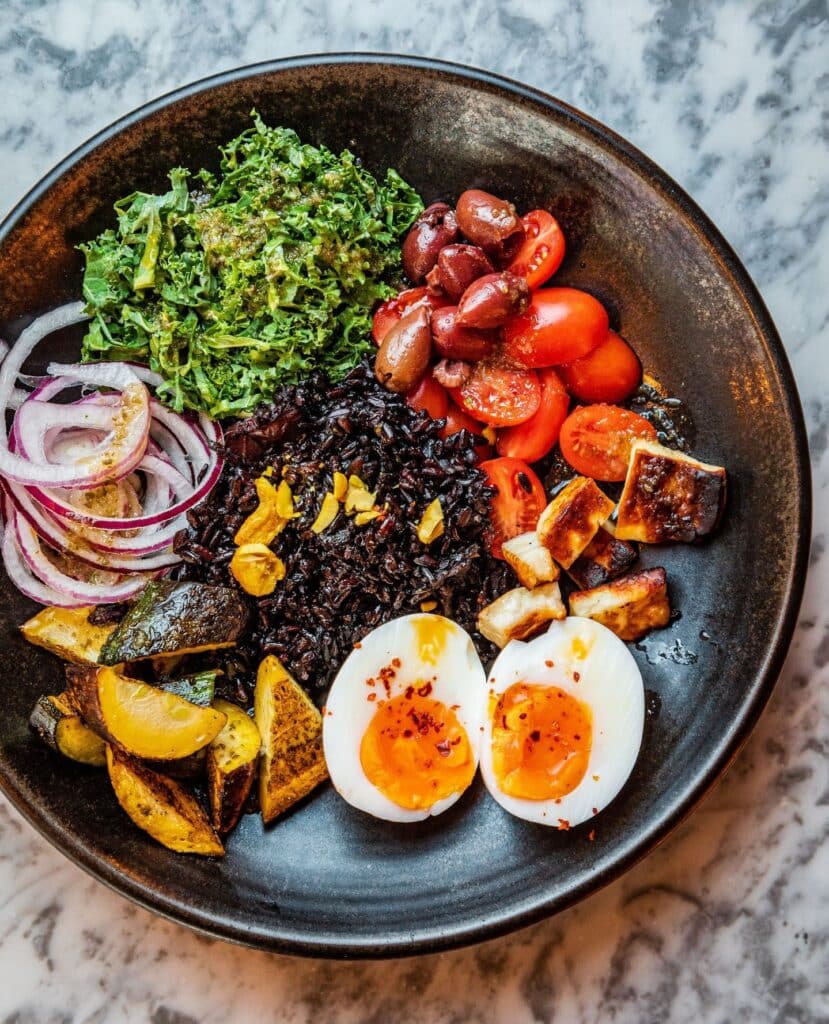 Grilled Portobello And Halloumi Mediterranean Bowl