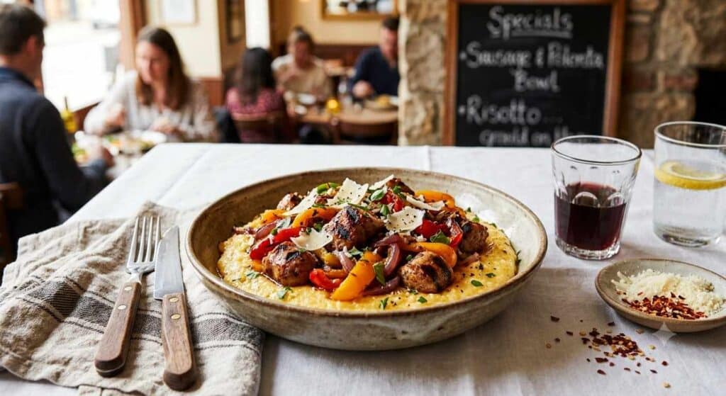 Grilled Sausage Peppers And Polenta Bowl