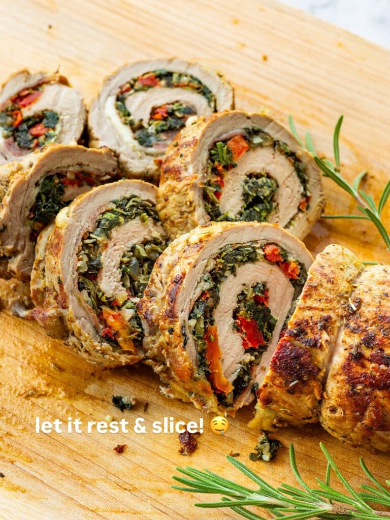 Resting And Slicing Stuffed Pork Tenderloin
