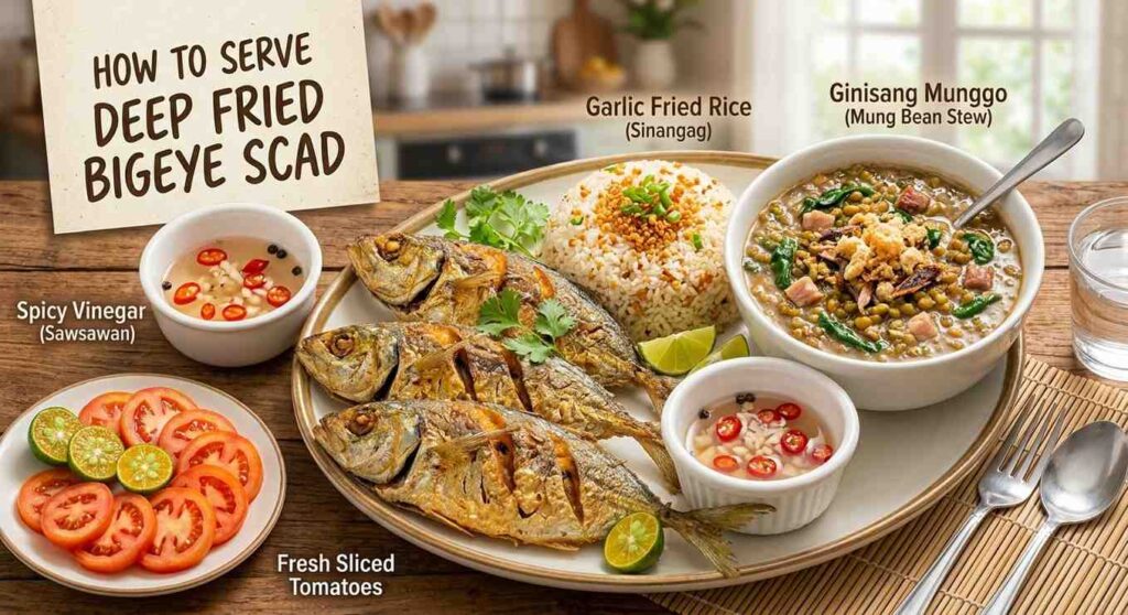 Serving Deep Fried Bigeye Scad With Complimentary Dishes And Sides 