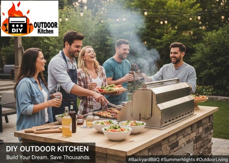 Simple Wood-Framed Outdoor Kitchen Island