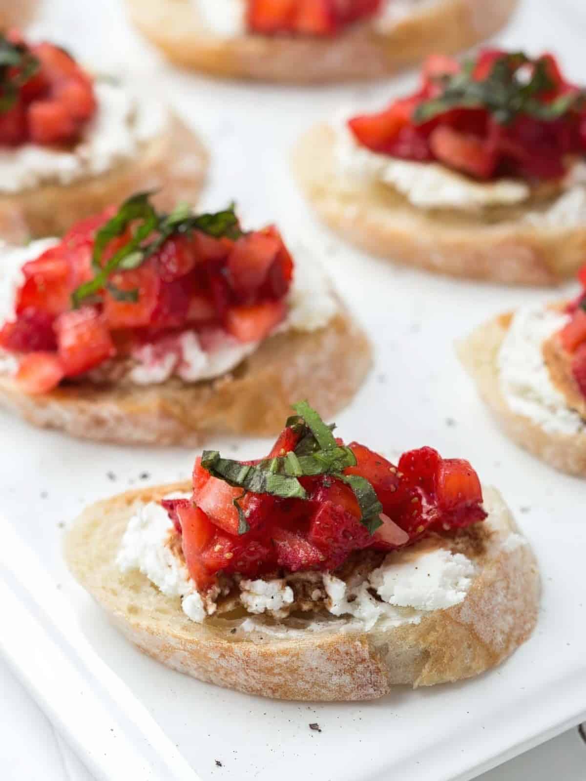 strawberry bruschetta with honey mascarpone on grilled baguettes