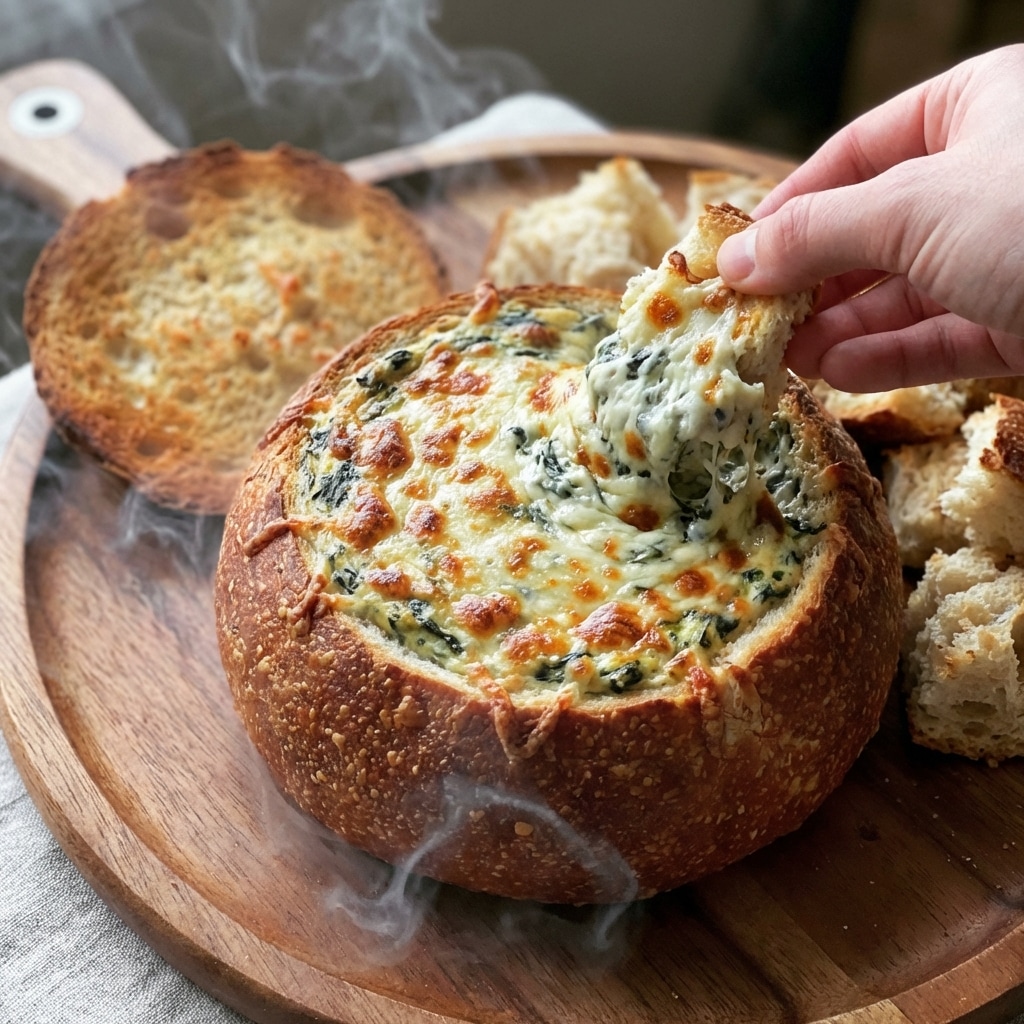 Creamy Spinach Artichoke Dip In A Sourdough Bowl