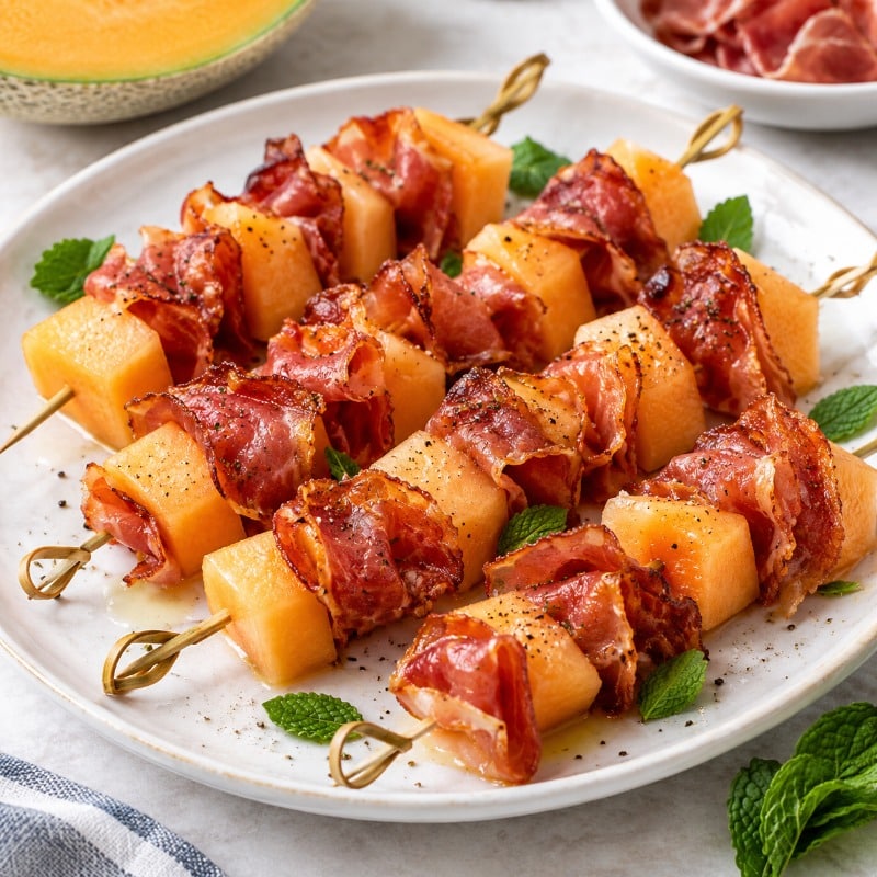 Crispy Prosciutto And Melon Skewers